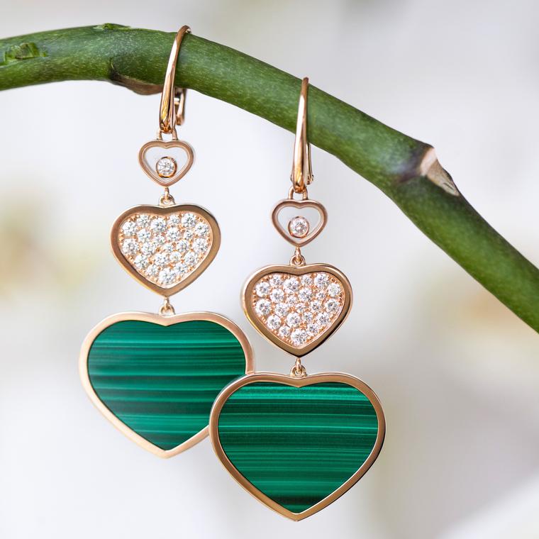 Happy Heart malachite and diamond earrings