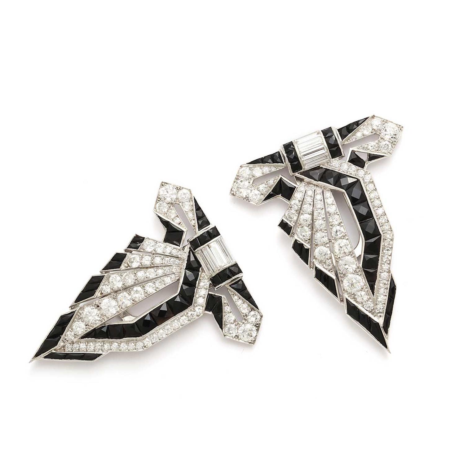 A La Vieille Russie Art Deco double clip brooch