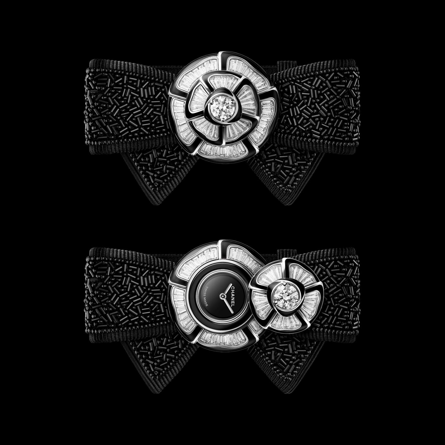 Noeud de Camelia embroidered cuff watch by Chanel