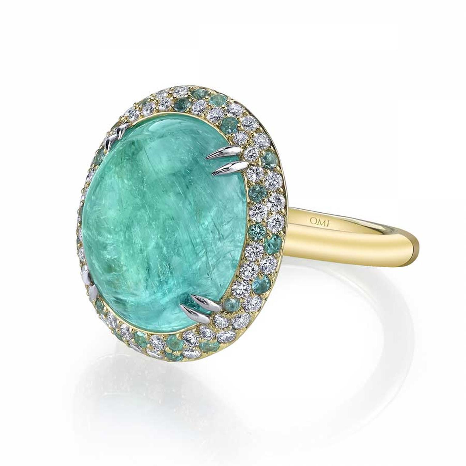 Omi Privé cuprian elbaite and Paraiba tourmaline ring