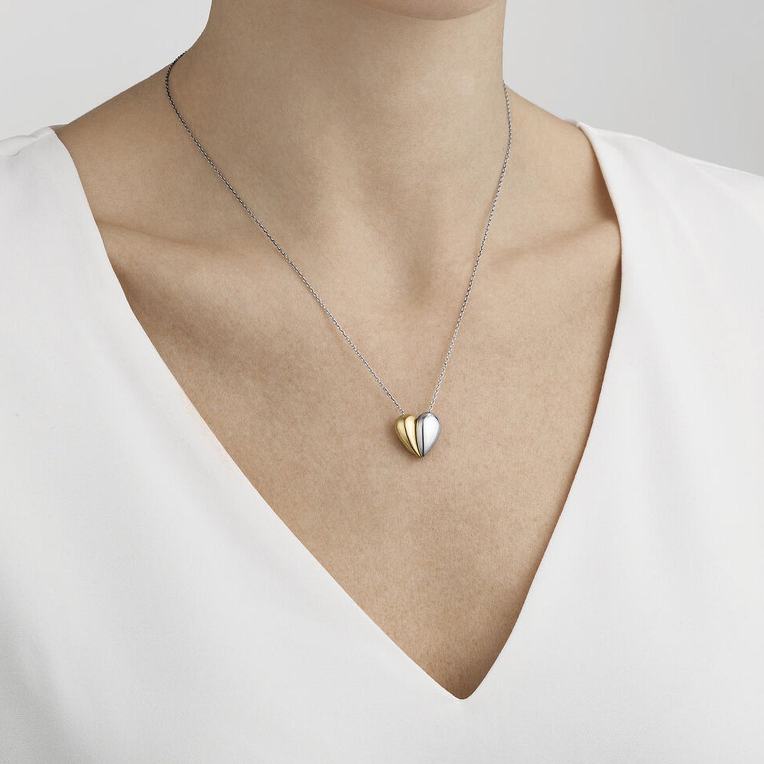 Hearts necklace by Georg Jensen on model