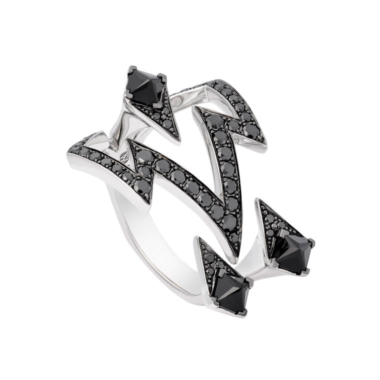 Stephen Webster Lady Stardust white gold ring with black diamonds