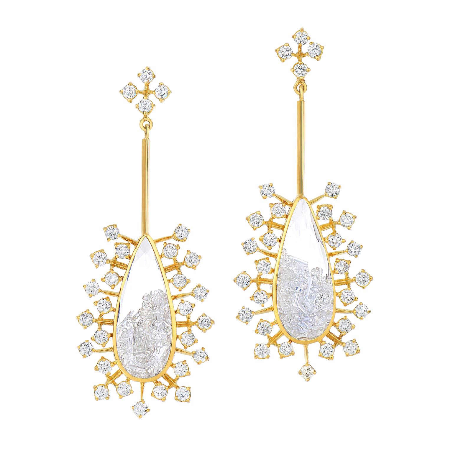 Moritz Glik yellow gold, diamond and sapphire earrings