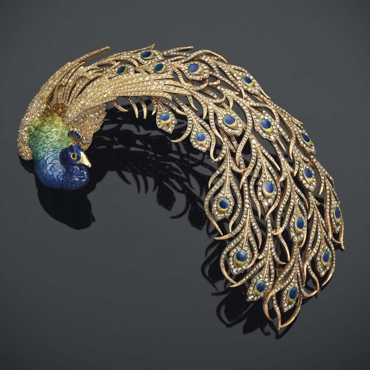 Diamond and Enamel Peacock Aigrette