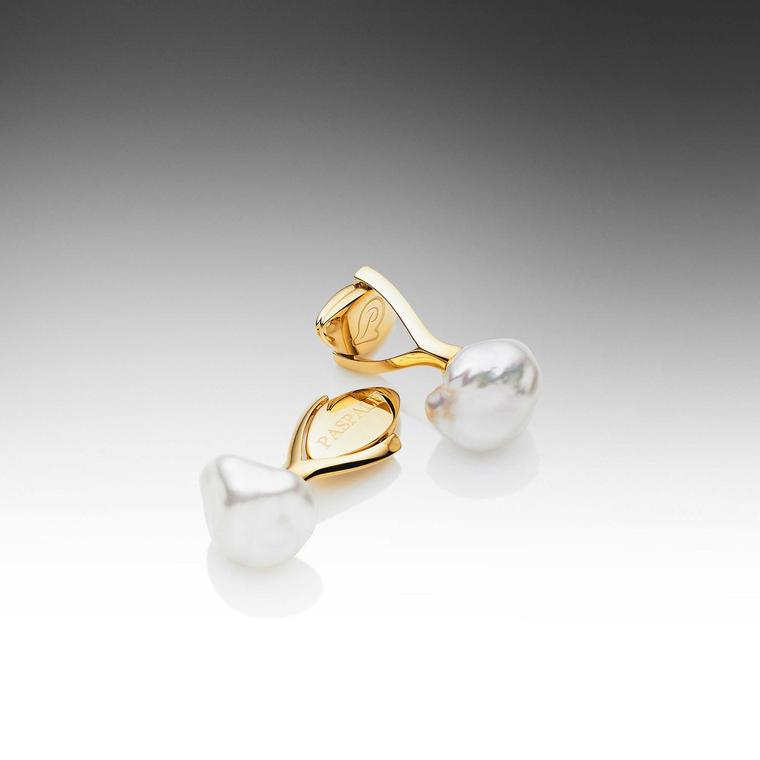 Paspaley yellow gold cufflinks with white keshi pearls