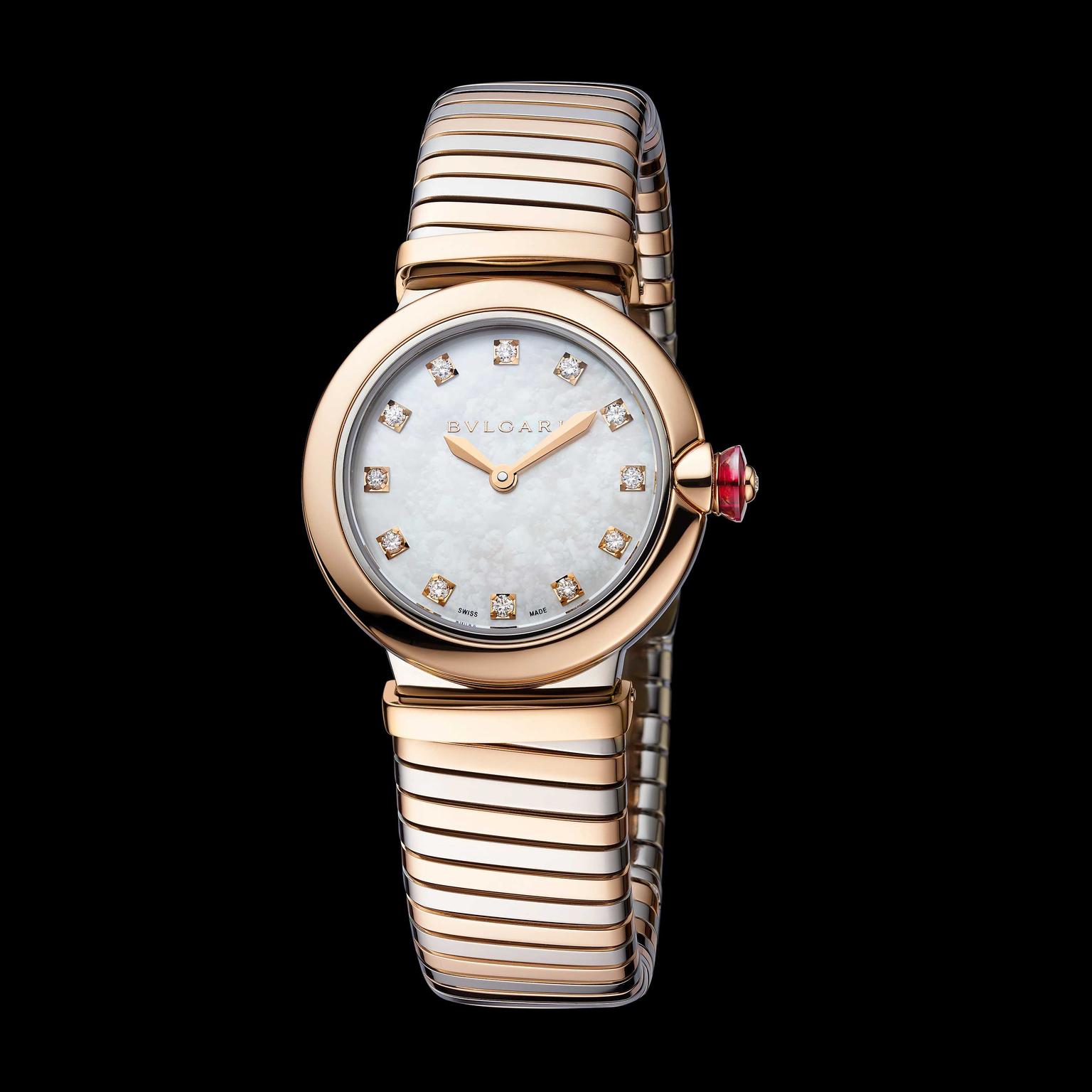 Bulgari Lvcea Tubogas 28mm rose gold and stainless steel women’s watch 2018 Price:€9,300