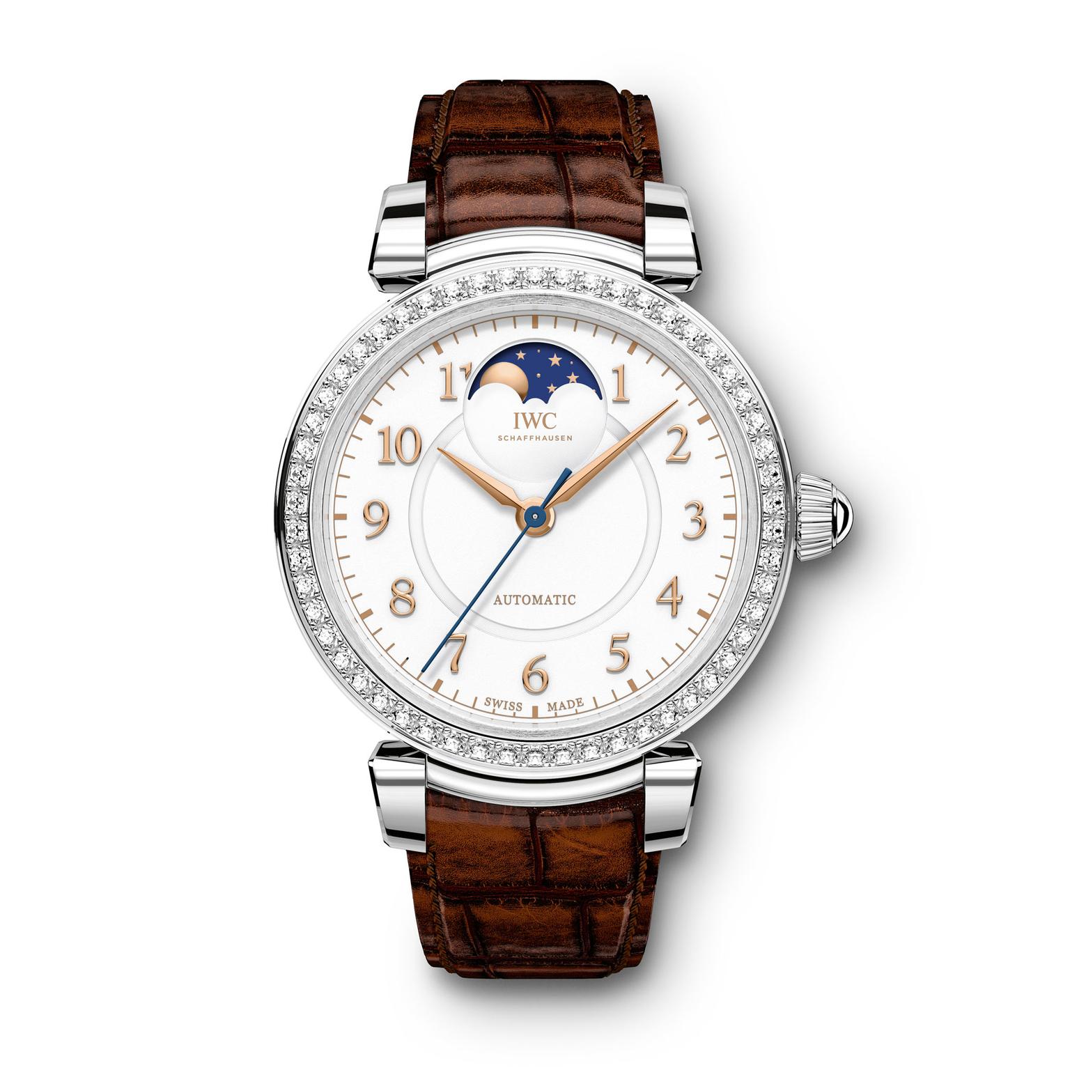 IWC Da Vinci Moon phase steel watch for women with diamonds