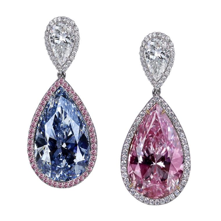 Fancy pink and Fancy light blue diamond earrings