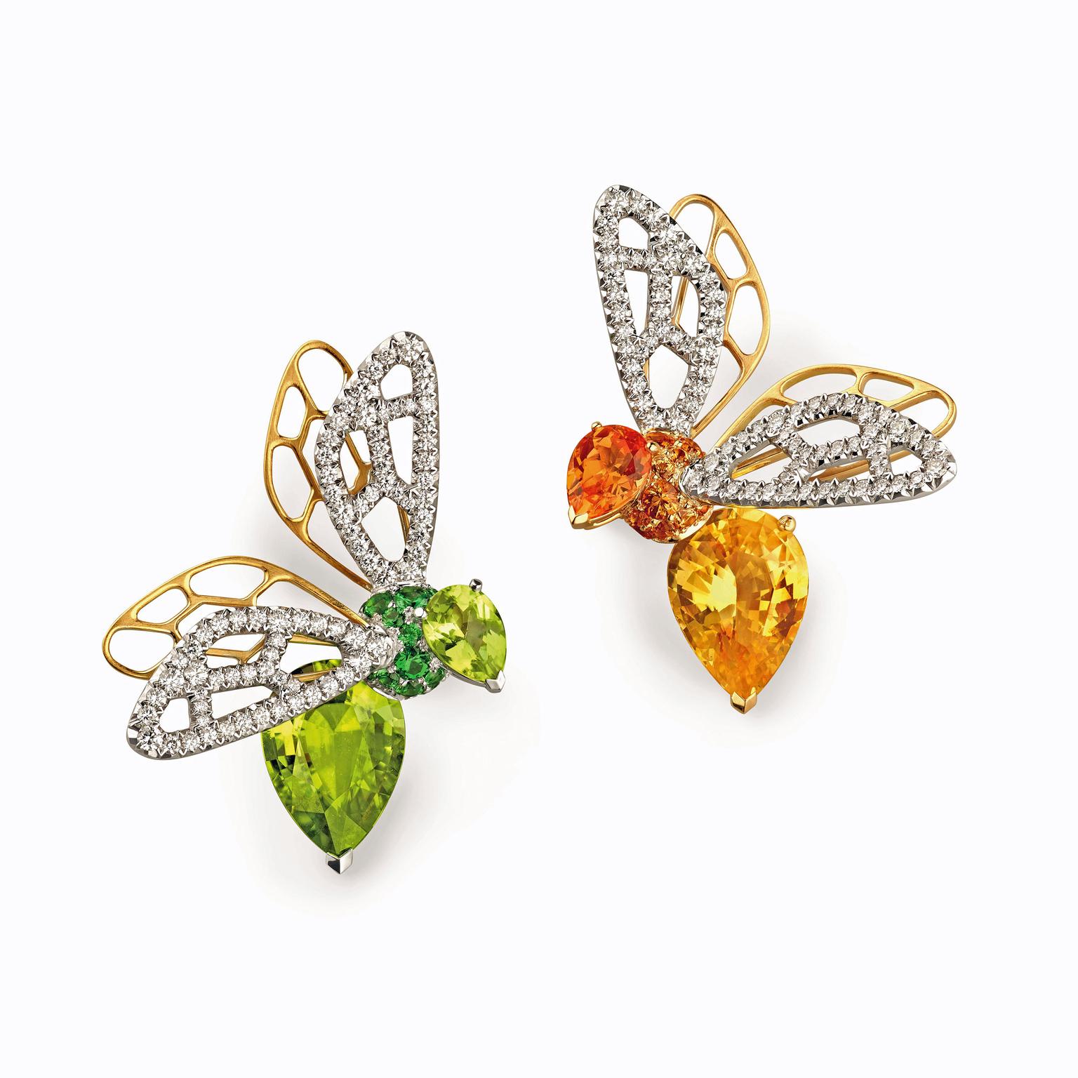 Abeille orange sapphire and peridot earrings, Chaumet