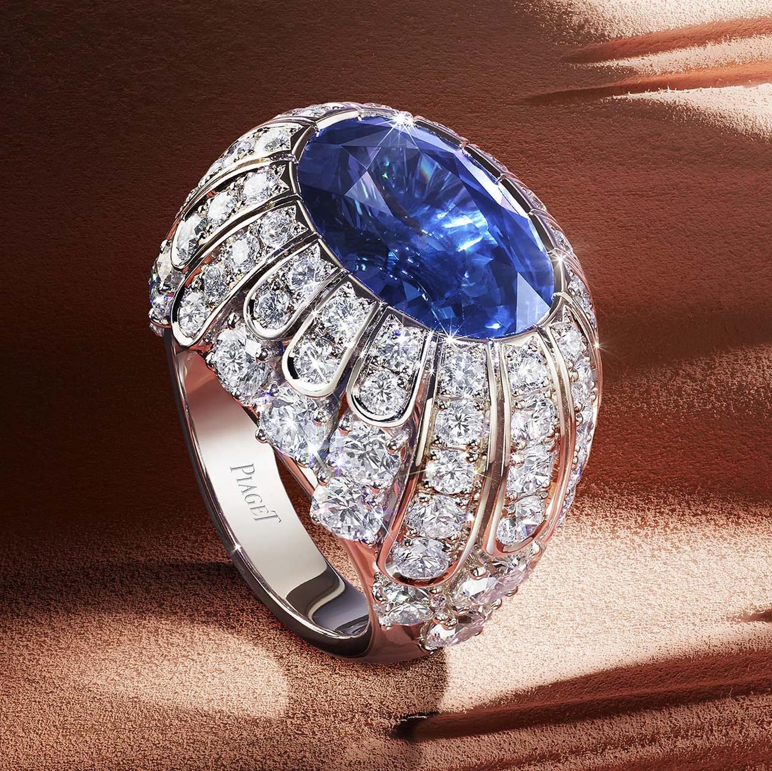 Piaget Golden Oasis Diamond Veil ring with blue sapphire