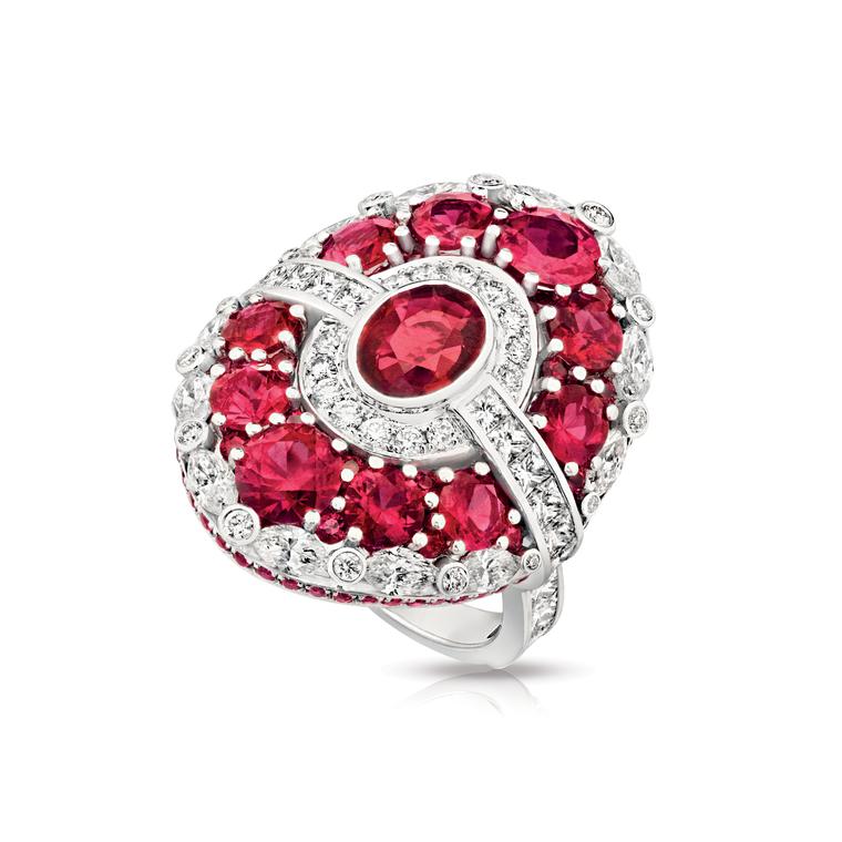 Aurora diamond and ruby ring