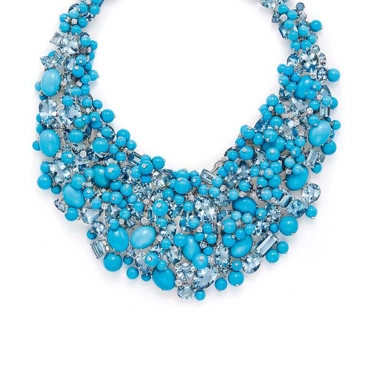 Jose & Maria Barrera-Statement Turquoise , Abalone and Wood Bib Necklace