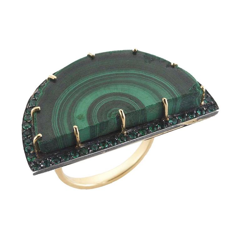 Andrea Fohrman malachite and emerald ring