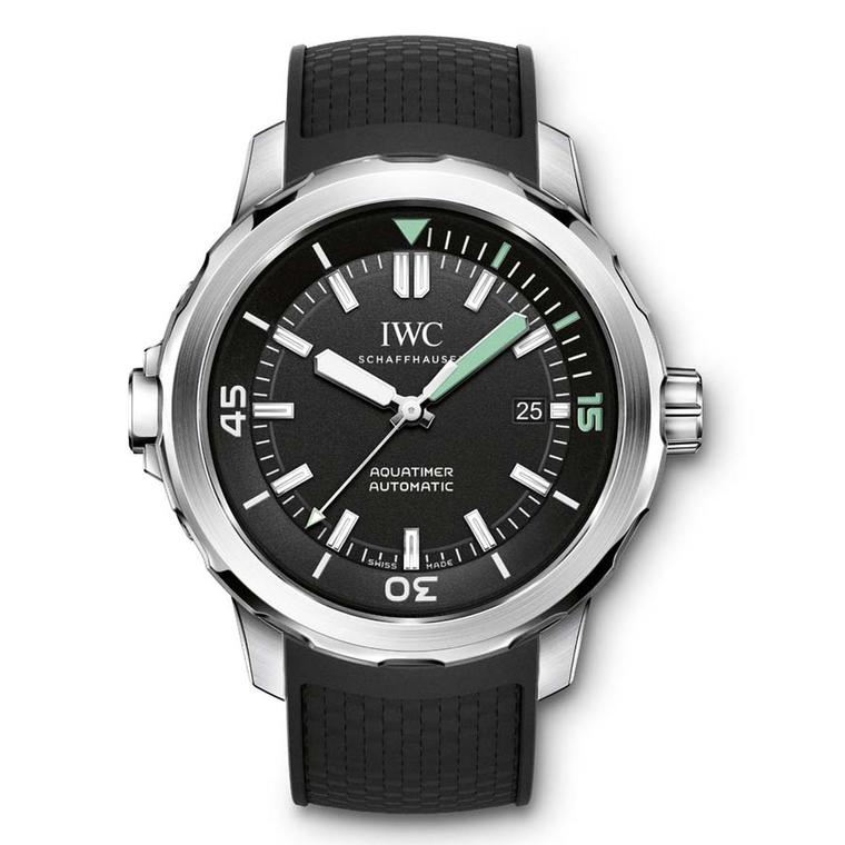 The IWC Aquatimer Automatic is a serious dive watch with just three hands for optimal legibility. The 42mm stainless steel case features IWC's innovative SafeDive system on both the external and interior bezels (£4,250).