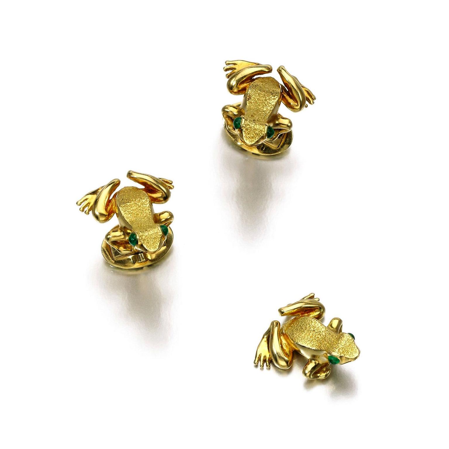 Lot 72 Tiffany Frog cufflinks and tie pin