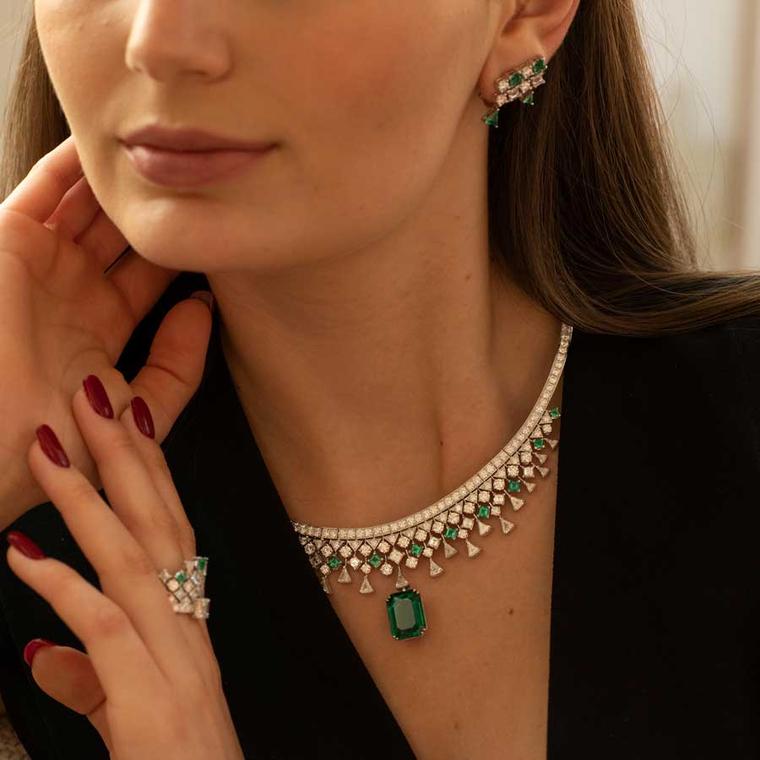 Piaget Solstice diamond and emerald high jewellery necklace