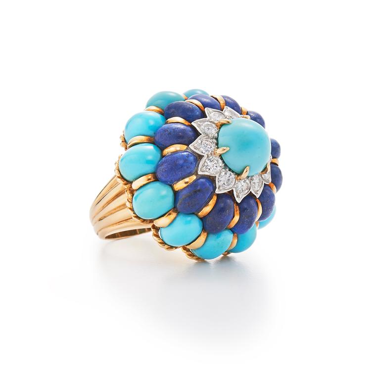 Fred Leighton turquoise lapis lazuli and diamond cocktail ring