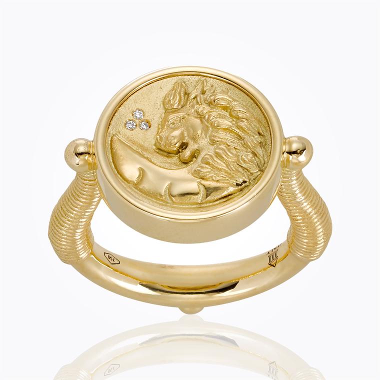 Temple St Clair Lion Coin signet ring