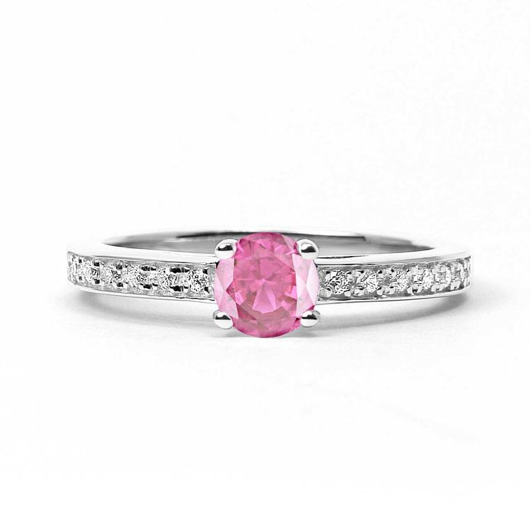 Arabel Lebrusan Athena ethical pink sapphire engagement ring in Fairtrade gold