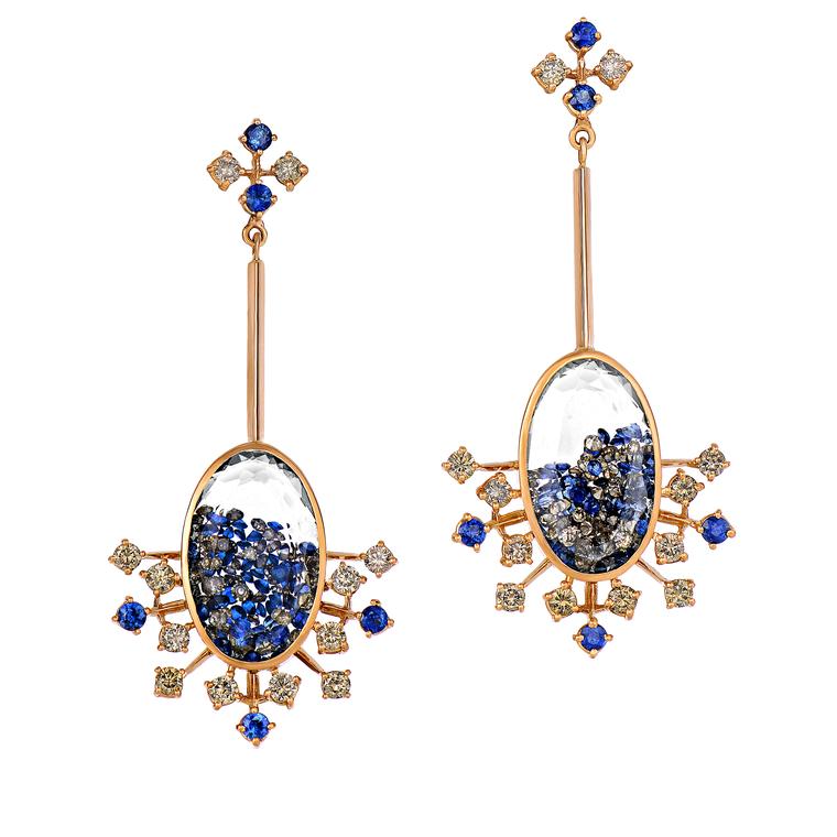 Moritz Glik blue sapphire and diamond earrings in rose gold