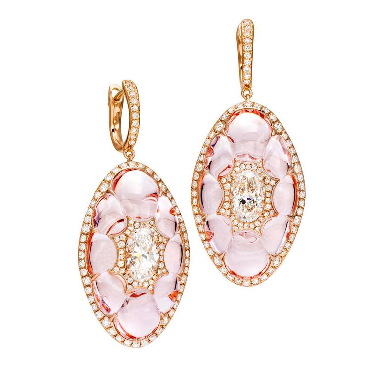 Boghossian diamond inlay into morganite earrings