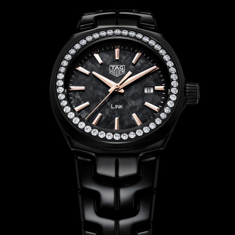 Lady Link 32mm black ceramic watch with diamonds