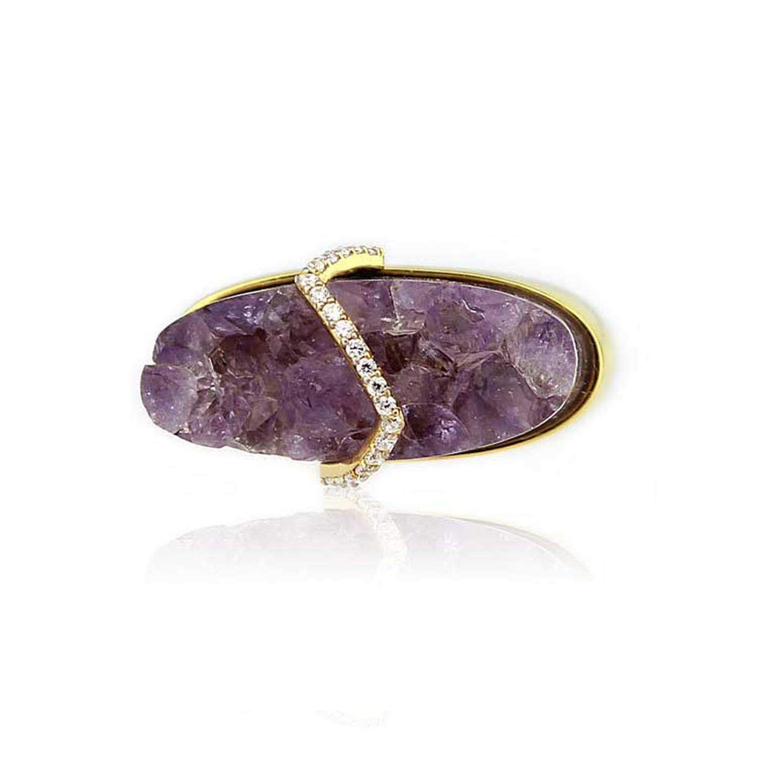 Kara Ross Pangea ring with raw amethyst and diamonds