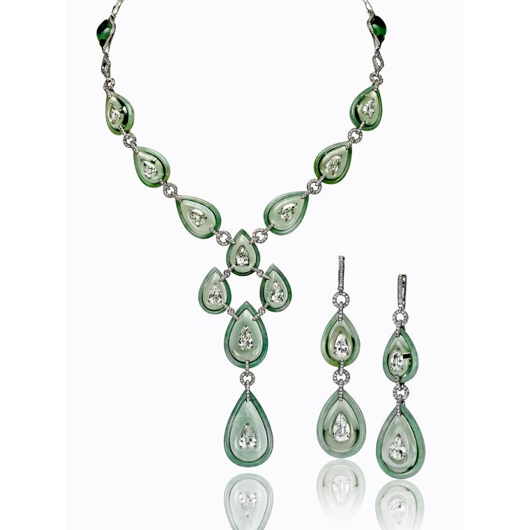 Boghossian high jewellery prasiolite and light green jade necklace and earrings