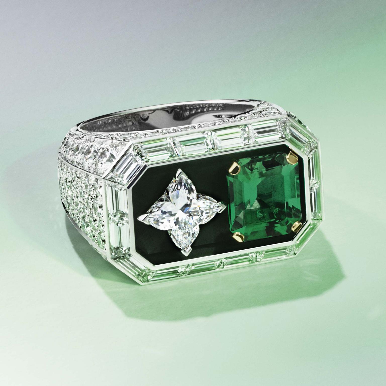 Louis Vuitton Riders of the Knights Le Royaume diamond and emerald ring, Louis Vuitton