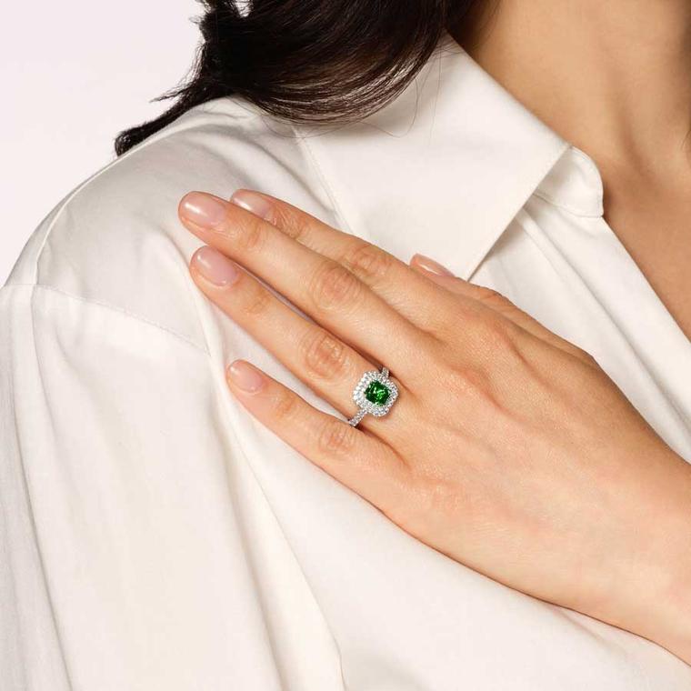 Hirsh Regent Tsavorite and diamond platinum ring