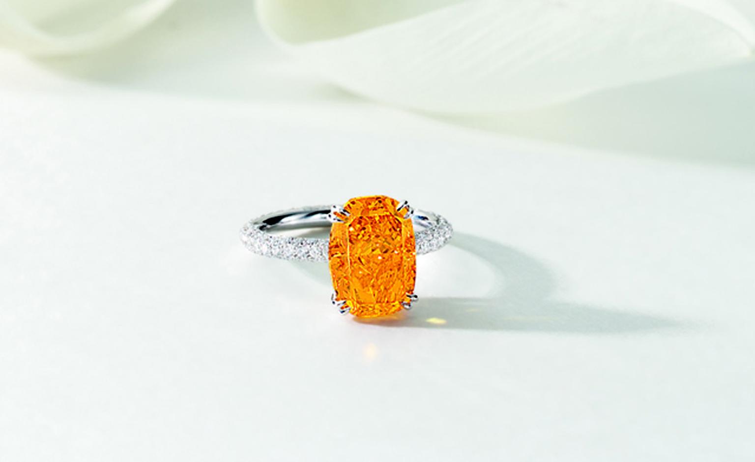 LOT 2669. Very rare and exquisite fancy vivid orange diamond ring. EST 19,000,000 - 23,000,000 HKD. LOT SOLD 23,060,000 HKD