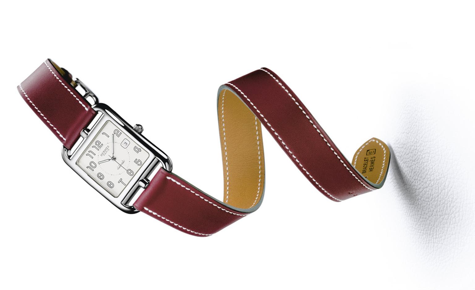 Hermès Cape Cod on a red leather strap.