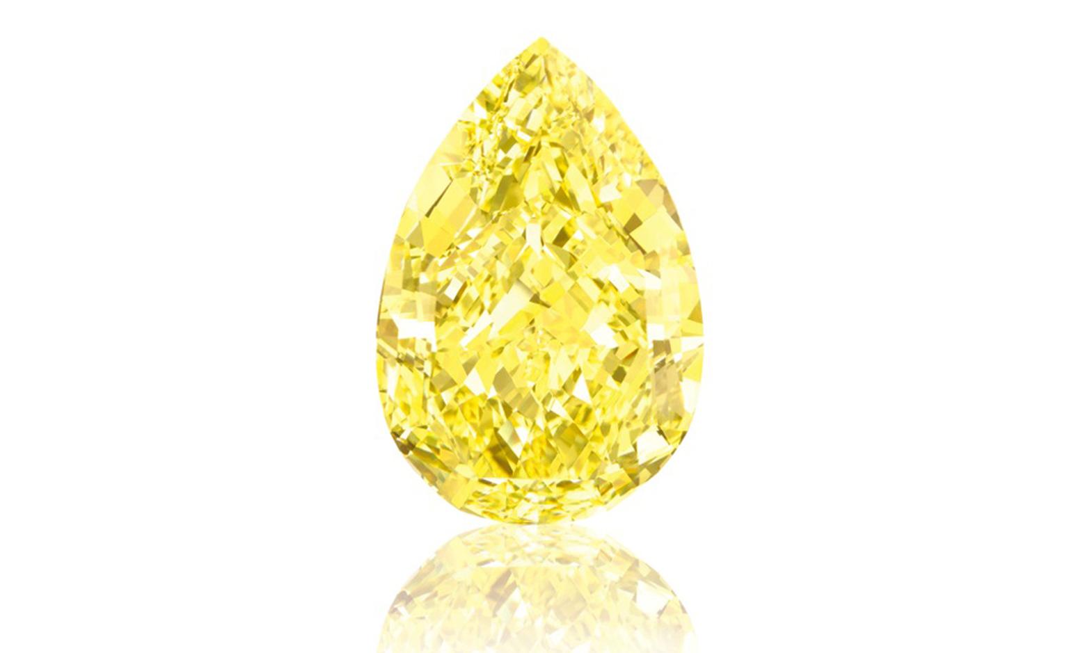 The Sun-Drop Diamond. 110.03 Carats. Graded Fancy Vivid Yellow, the highest colour grading for a yellow diamond, by the Gemological Institute of America (GIA). Estimate: $11-15 million