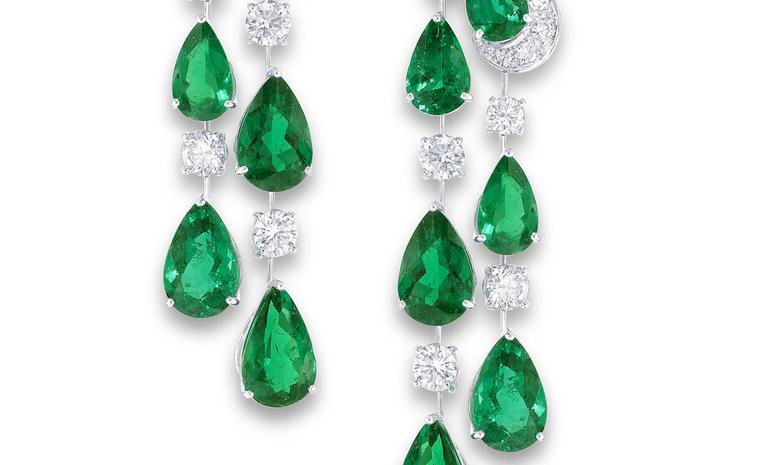 GRAFF. Emerald Earrings close up.
