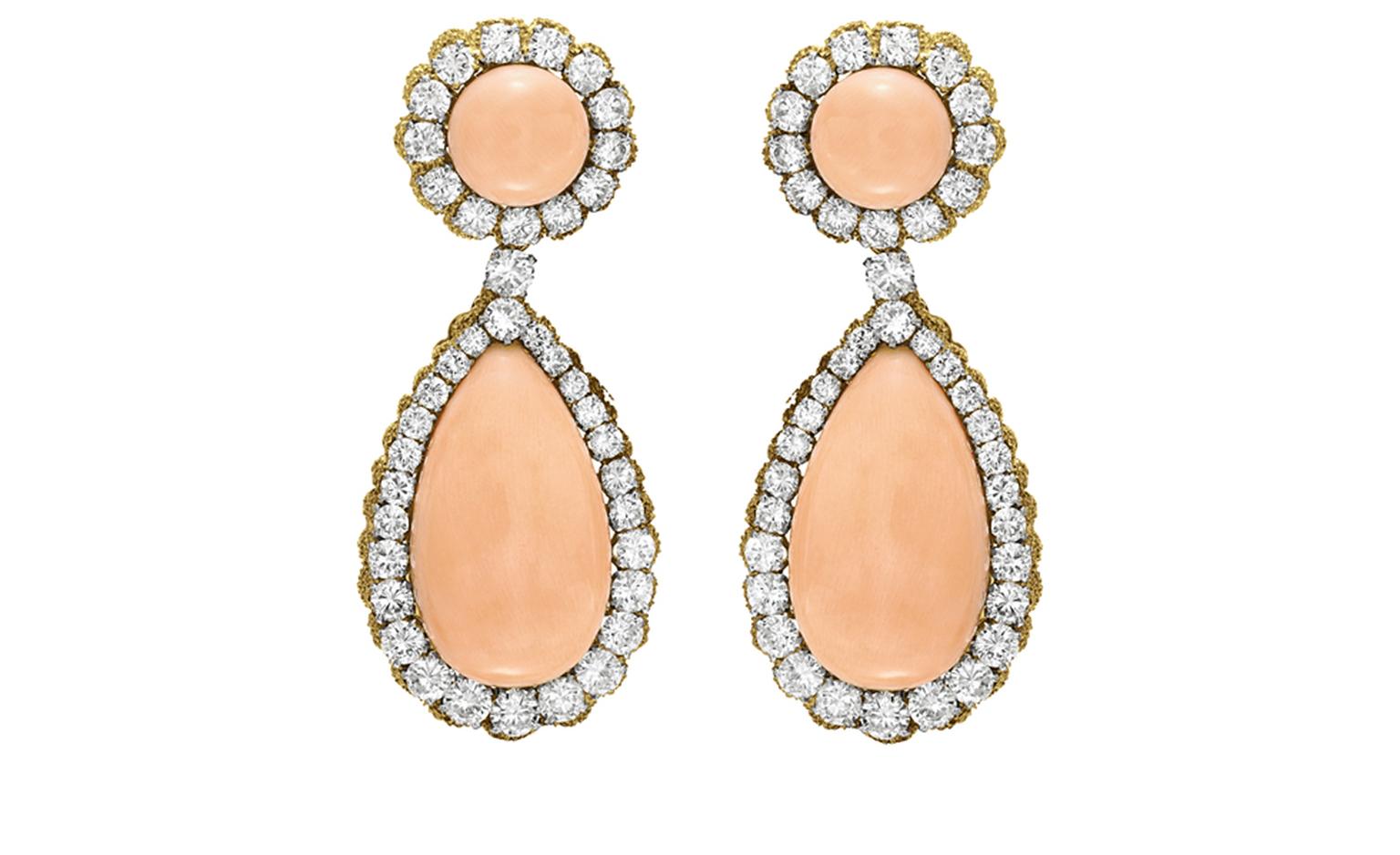 Van Cleef & Arpels. Larmes Coral, Diamond and Yellow Gold ear pendants (1969). © Christie’s Images 2011. POA.