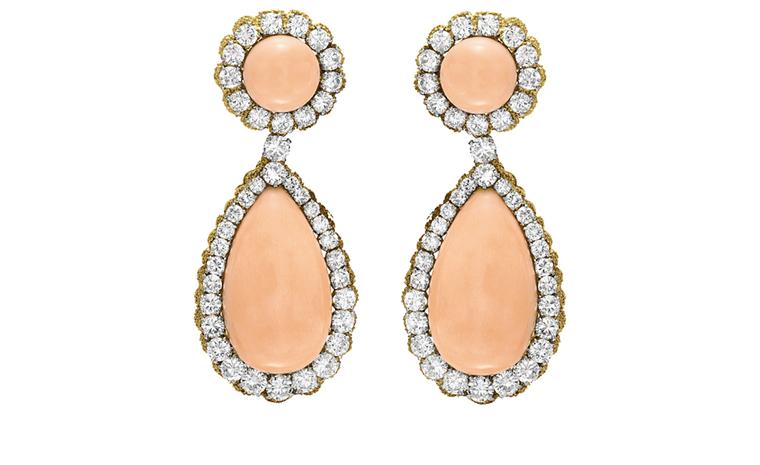 Van Cleef & Arpels. Larmes Coral, Diamond and Yellow Gold ear pendants (1969). © Christie’s Images 2011. POA.