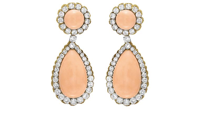 Van Cleef & Arpels. Larmes Coral, Diamond and Yellow Gold ear pendants (1969). © Christie’s Images 2011. POA.