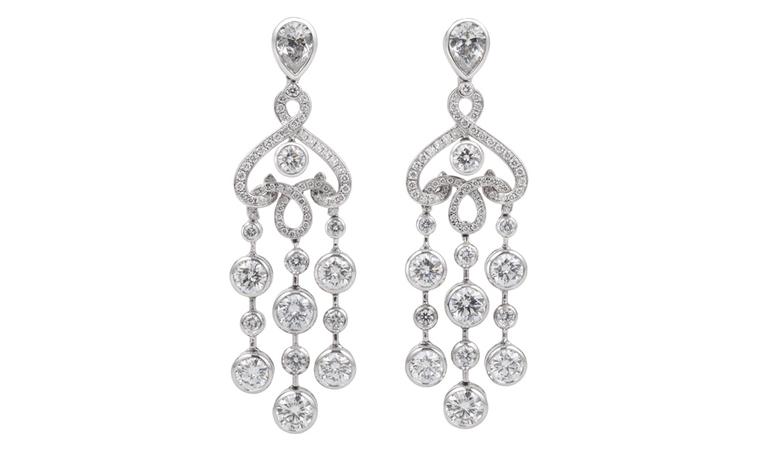 Fabergé Carnet de Bal White Damask earrings inspired by the damask table cloths used to drape banquet tables in Russia in the early 20th century. POA