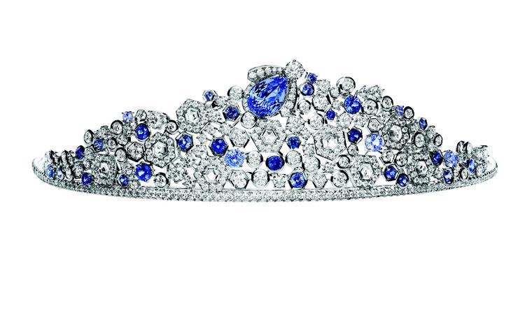 Chaumet Bee My Love tiara with sapphires and diamonds. The crowning glory of the tiara, a blue bee, lifts out and can be worn as a brooch.