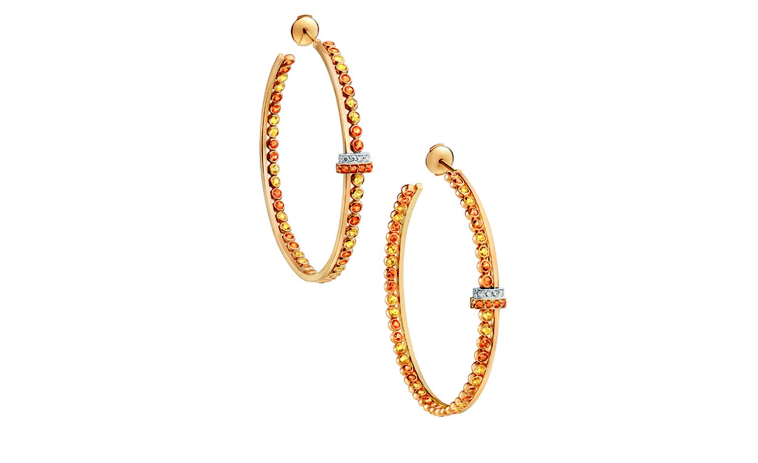 LOUIS VUITTON, Ornament Tribal Hoops, yellow gold, yellow sapphires, spessartite garnets and diamonds. £9300