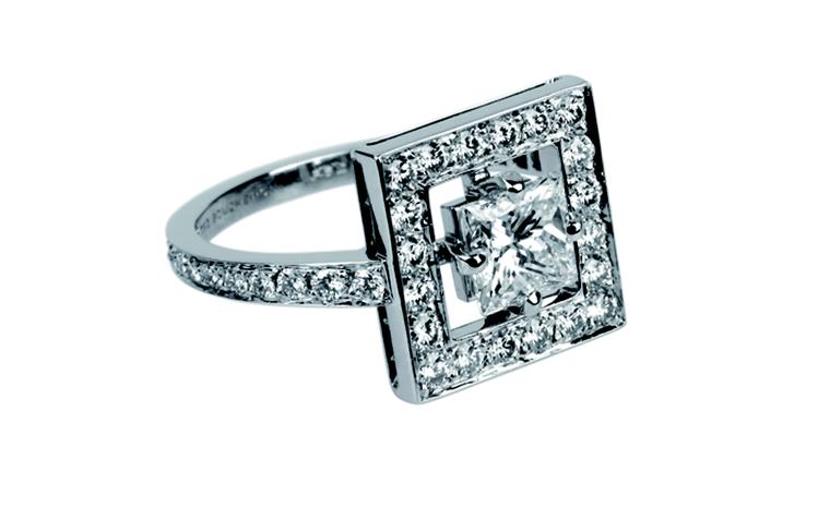 BOUCHERON, Ava Ring, princess-cut diamond, paved with diamonds, white gold. Price from £7,150