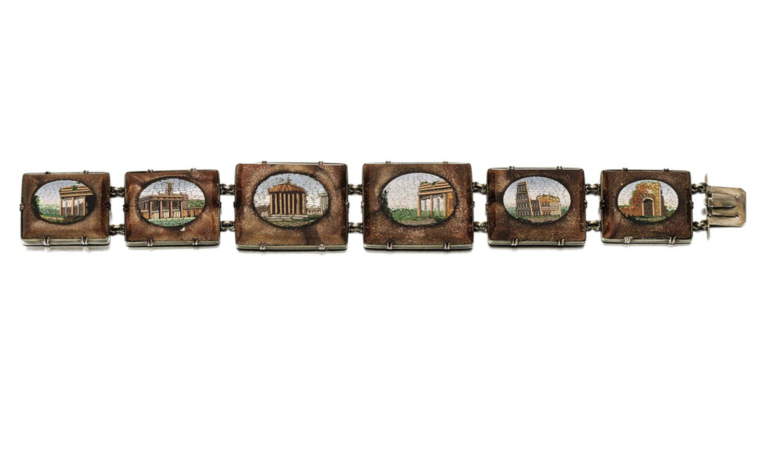 Lot 21. Gold and micromosaic bracelet, mid 19th Century. Estimate £3,000-£5,000