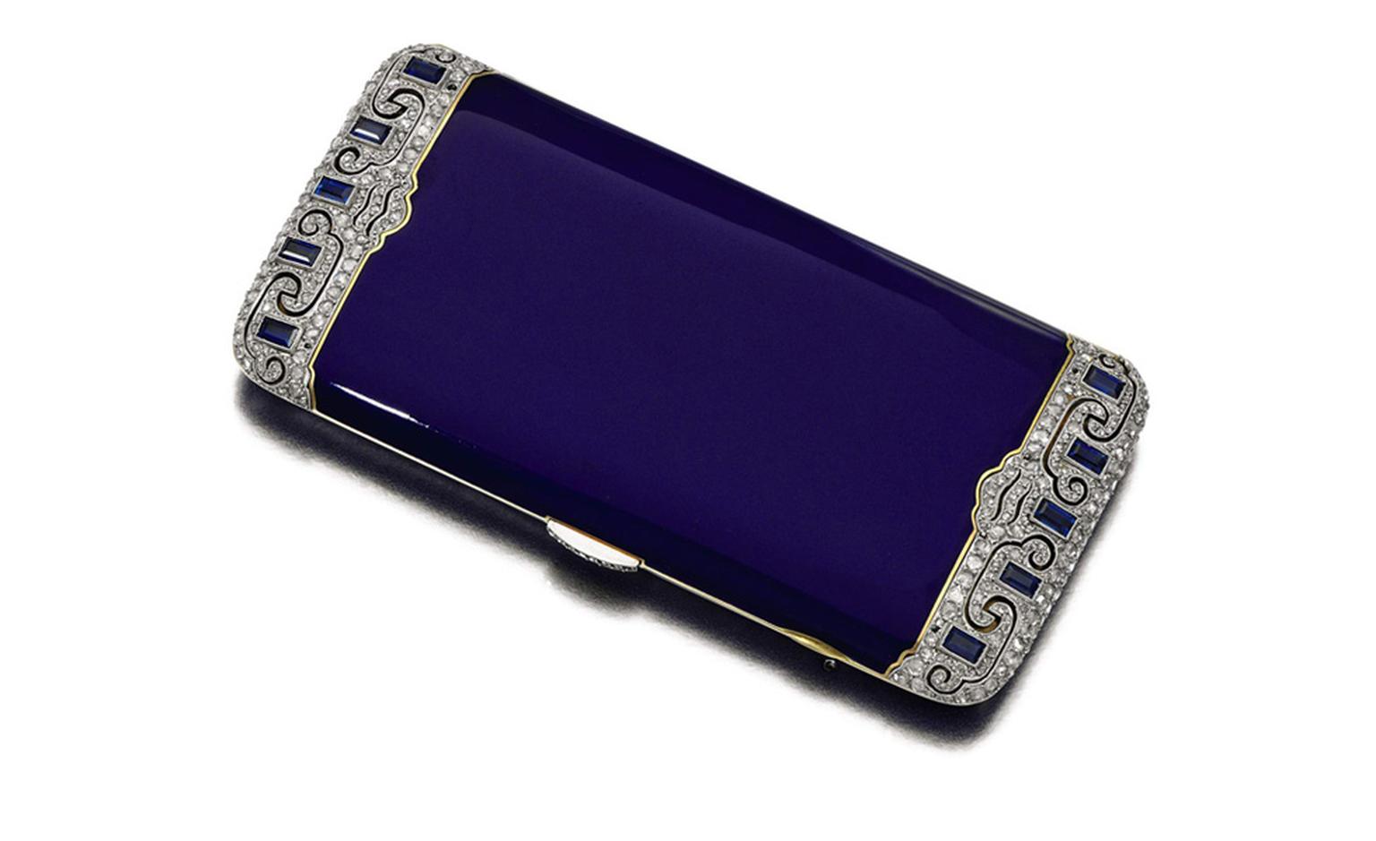 Lot 51. Gold, enamel and diamond cigarette case, Van Cleef & Arpels, 1920's. Estimate £6,000-38,000