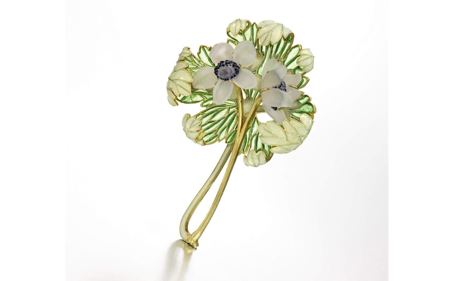 Lot 54. Property of a Lady. Gold and enamel brooch, René Lalique. Circa 1900. Estimate £10,000-£15,000