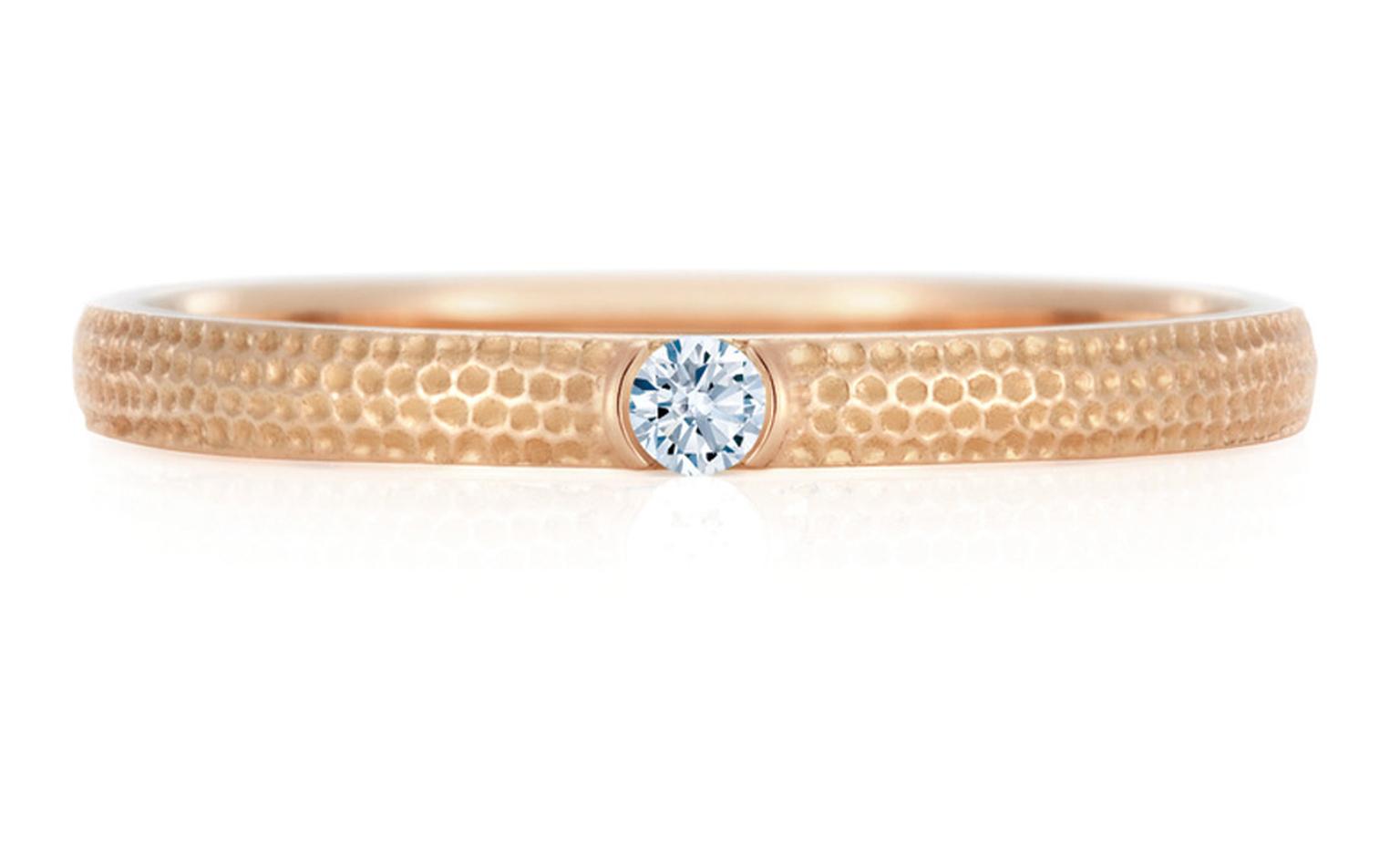 DE BEERS. Azulea Band, white diamond on pink gold, 0.03 toal carat weight. Price from £600.