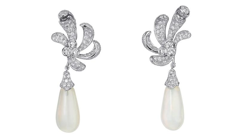 Sortilège de Cartier collection earrings in platinum with diamonds and opals.