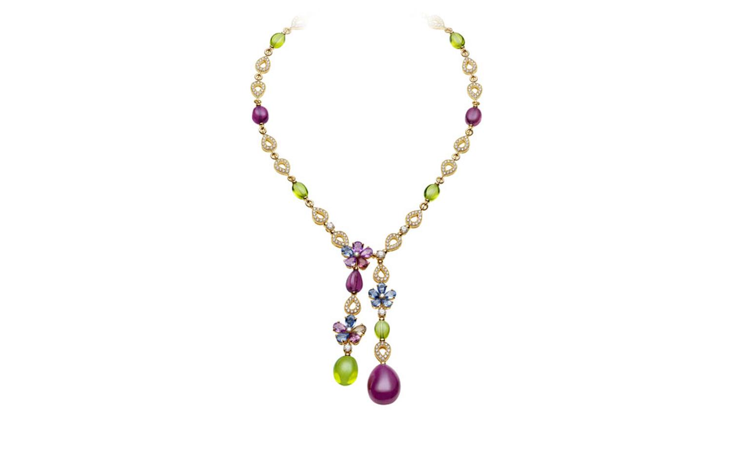 Bulgari. Mediterranean Eden yellow gold necklace mounting fancy sapphires peridots, rubellites, diamonds and pavé diamonds. Price from £39.600,00