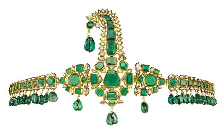 Christies-Lot-369-ANTIQUE-INDIAN-EMERALD-DIAMOND-AND-ENAMEL-SARPECH