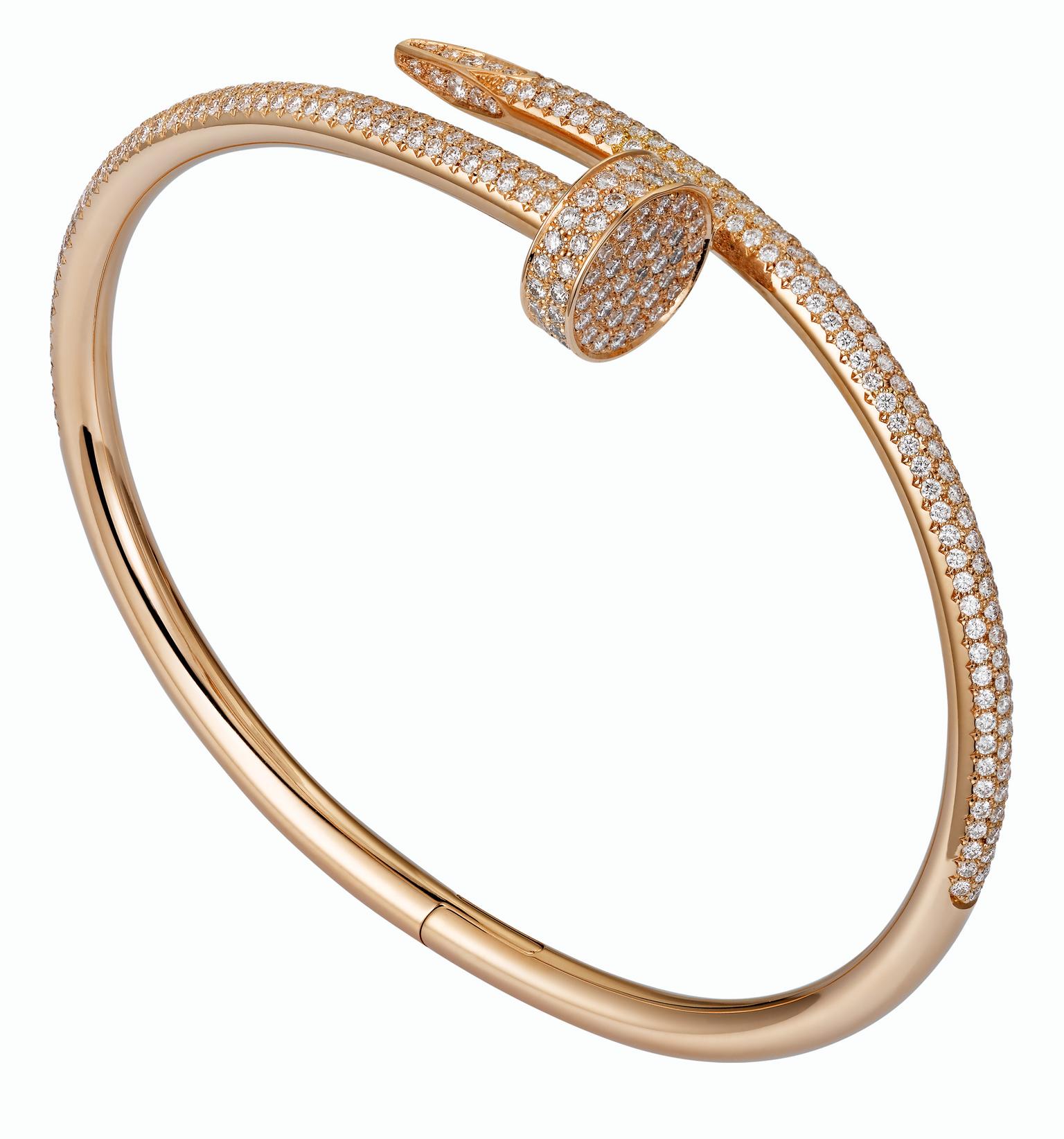 Cartier Juste un Clou pink gold and part pave diamond bracelet