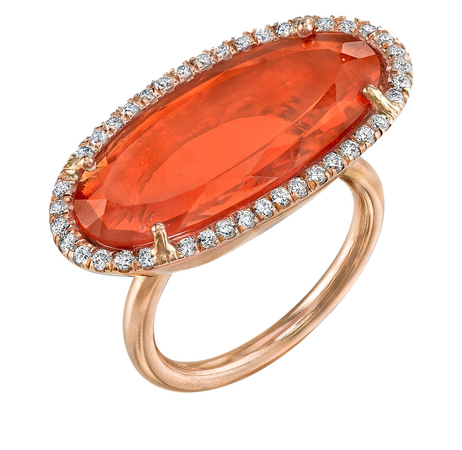 Irene Neuwirth ring in rose gold with a Mexican fire opal surrounded by diamond pave_20131227_Zoom